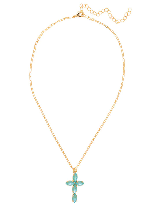 Clarissa Cross Pendant Necklace- Summer Blue Delite