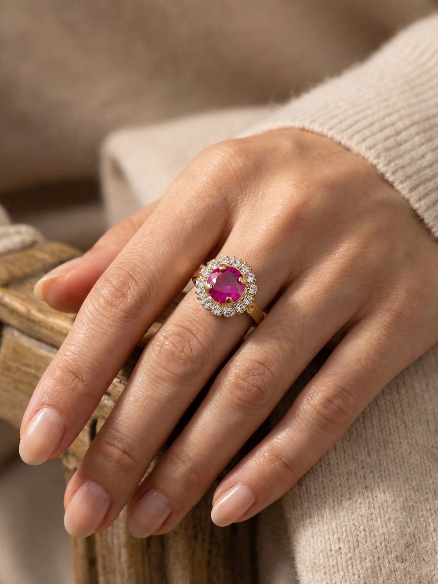 Haute Halo Cocktail Ring- Royal Red