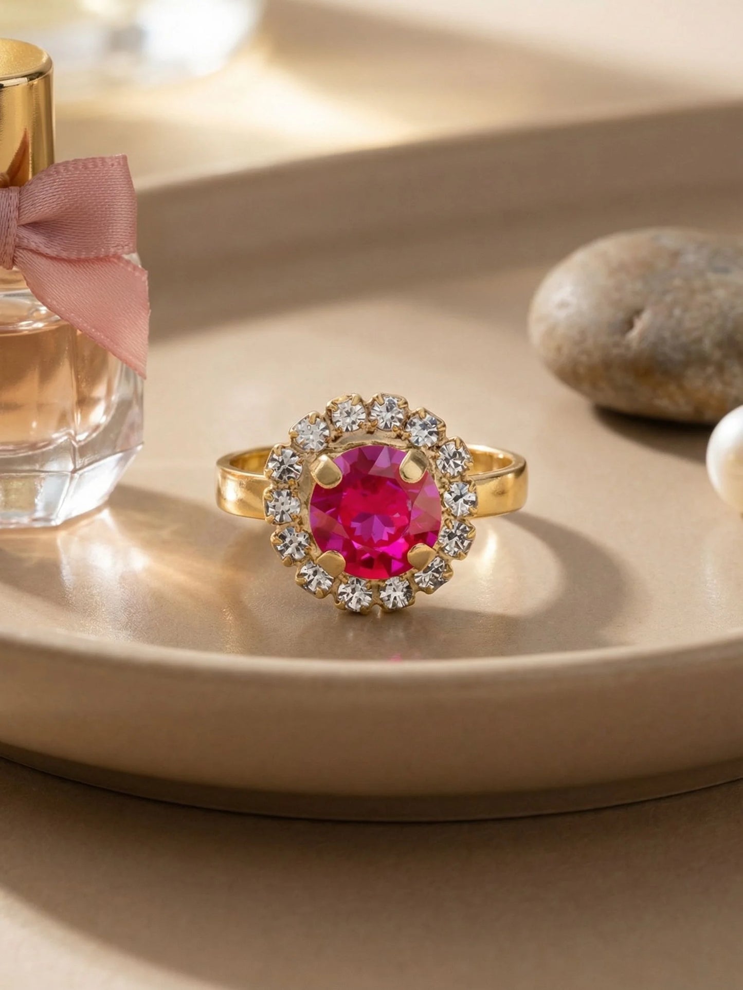 Haute Halo Cocktail Ring- Royal Red