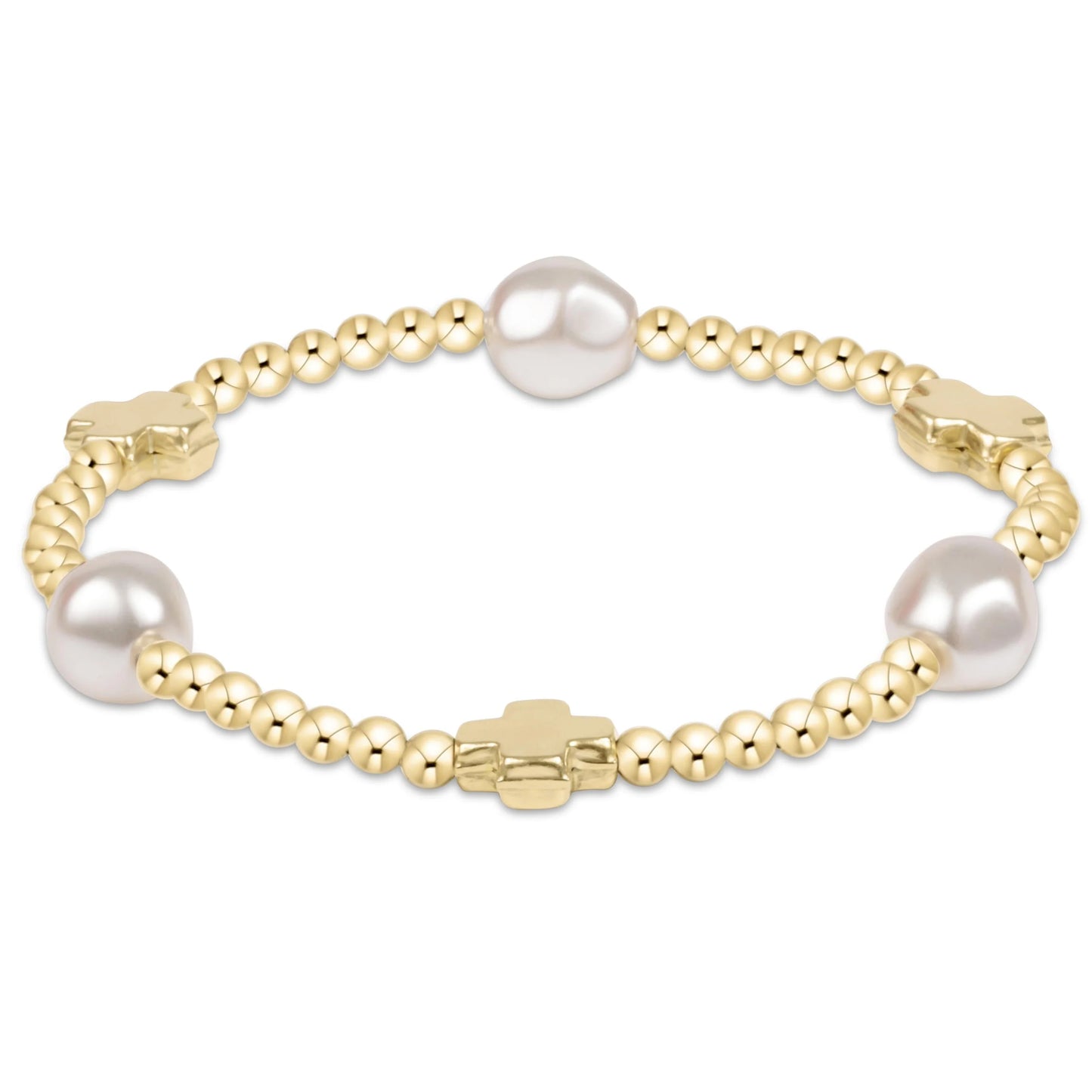 Signature Cross Admire Pearl Pattern-3mm Bead Bracelet- Pearl