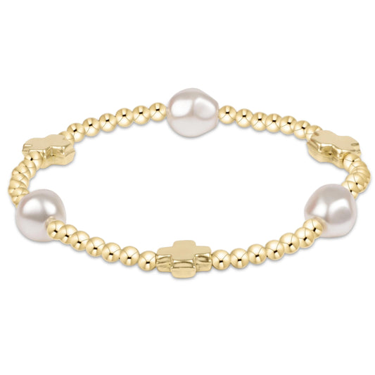 Signature Cross Admire Pearl Pattern-3mm Bead Bracelet- Pearl