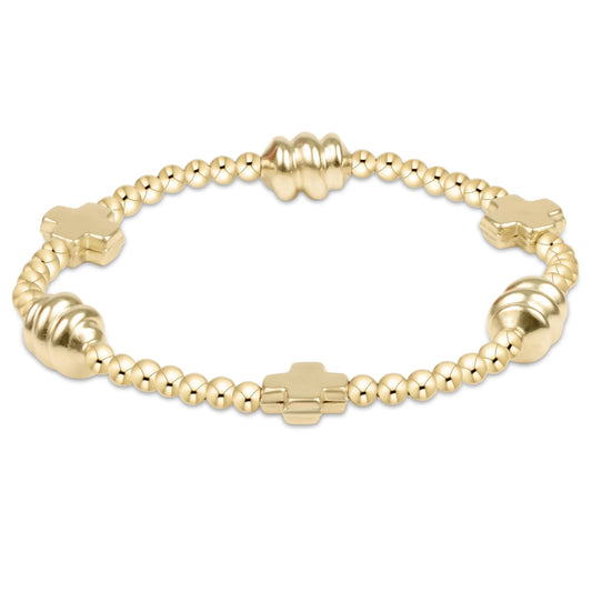 Signature Cross Admire Gold Pattern-3mm Bead Bracelet- Gold