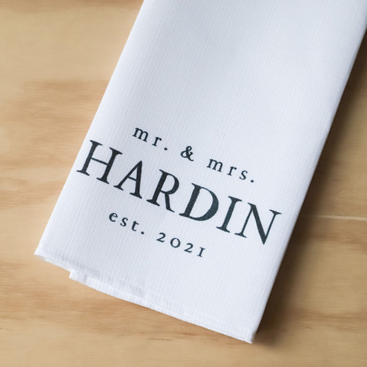 PERSONALIZE ME: Serif Mr. & Mrs. Established Tea Towel