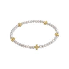 Pearl & Gold Cross Bracelet 3mm