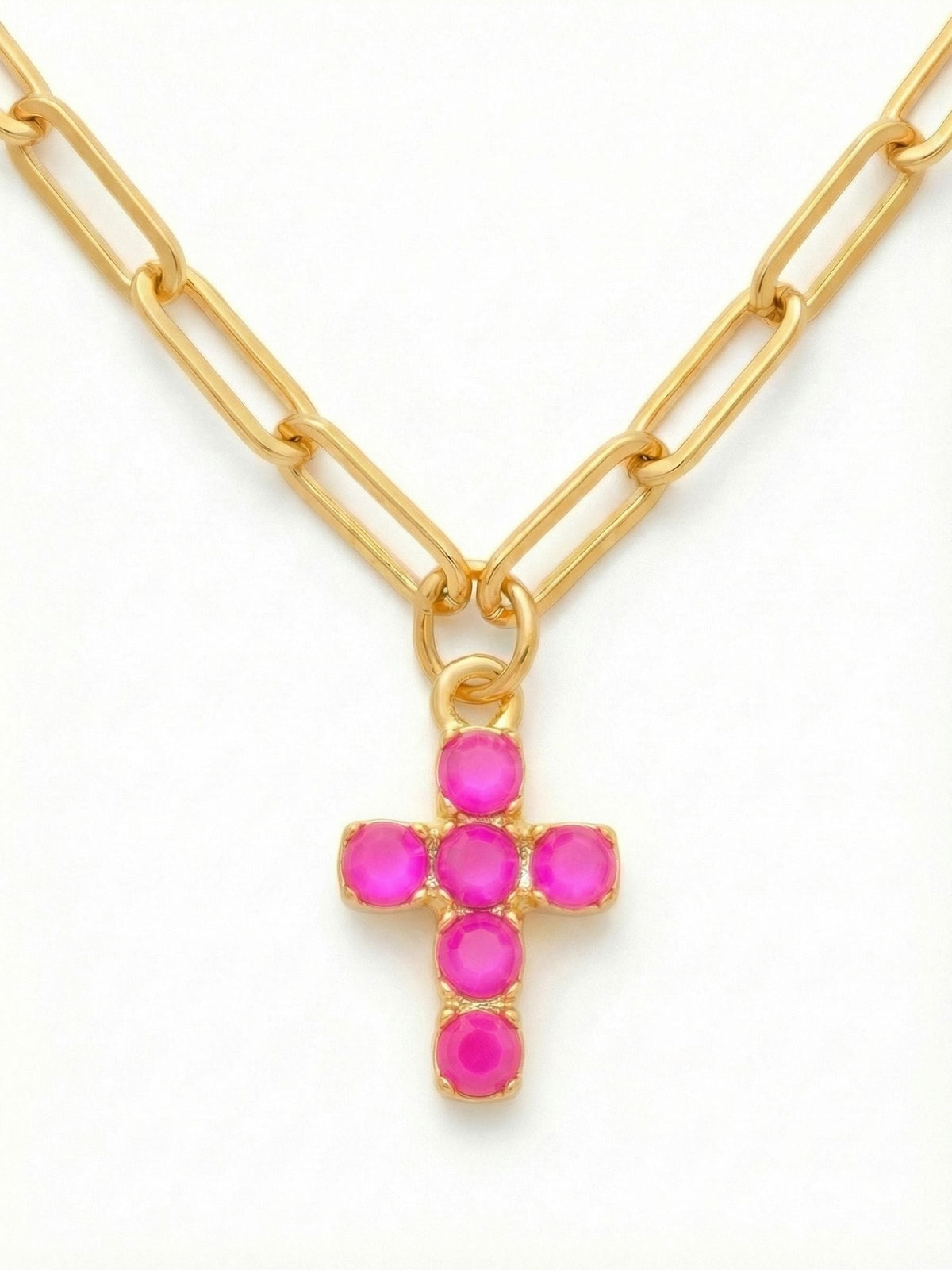 Carly Cross Pendant Necklace - Electric Pink