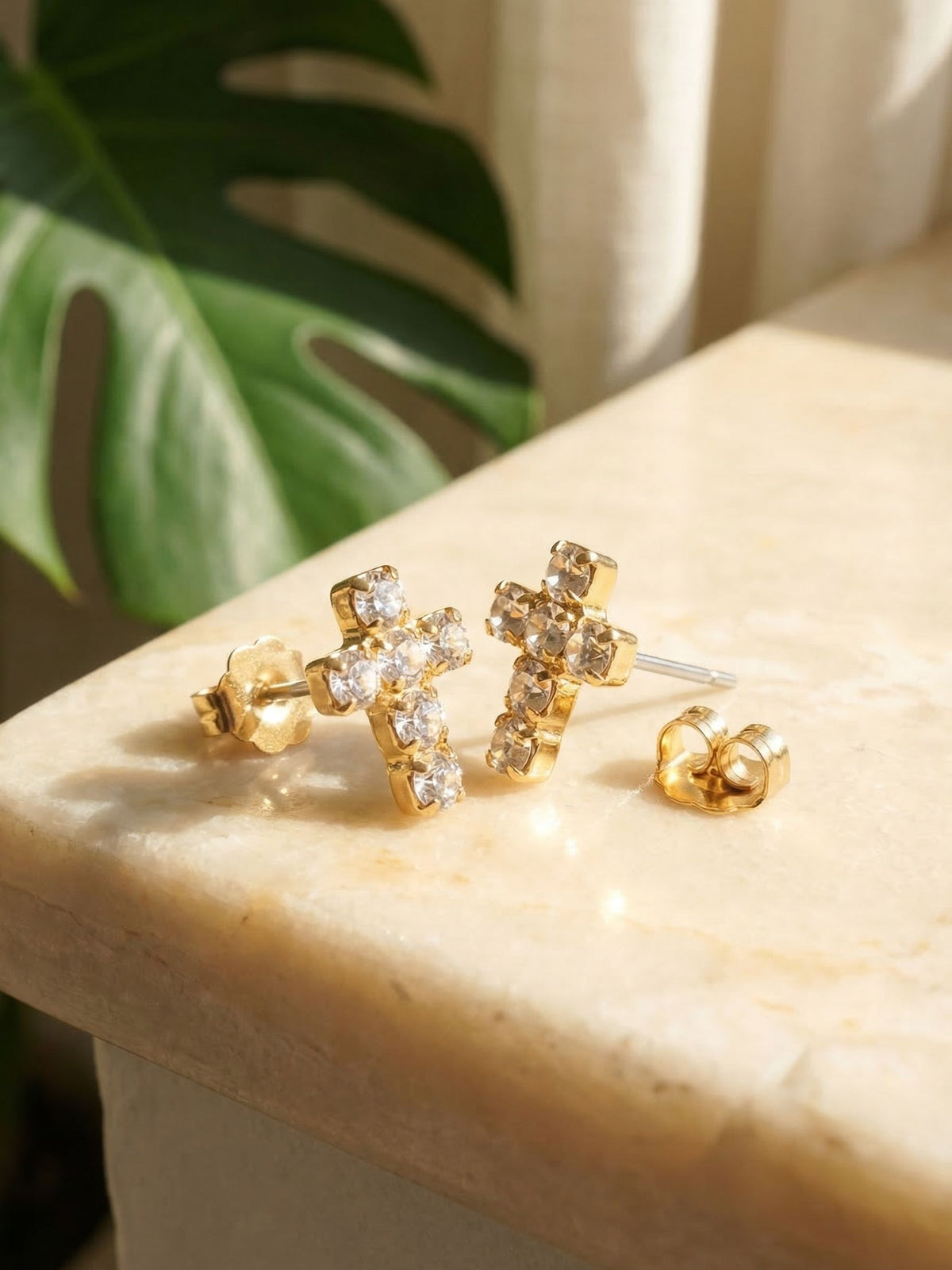 Carly Cross Stud Earrings - Crystal