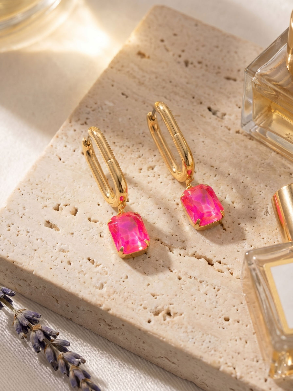 Octavia Rectangle Hoop Earrings - Electric Pink
