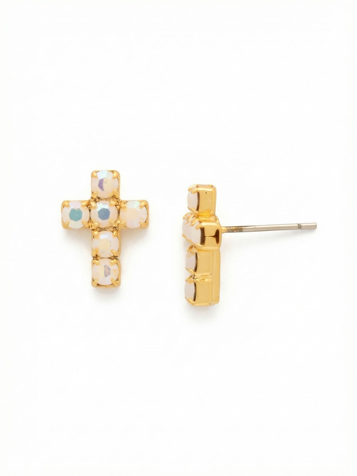 Carly Cross Stud Earrings - White and AB
