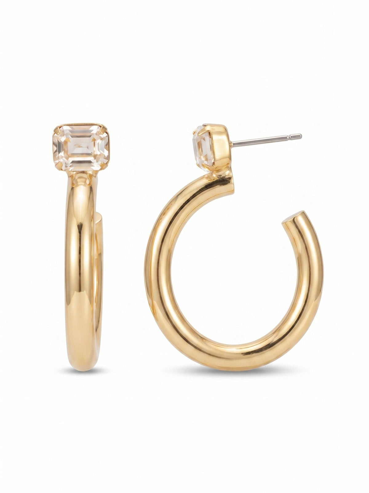 Keeley Emerald Cut Hoop Earrings - Crystal