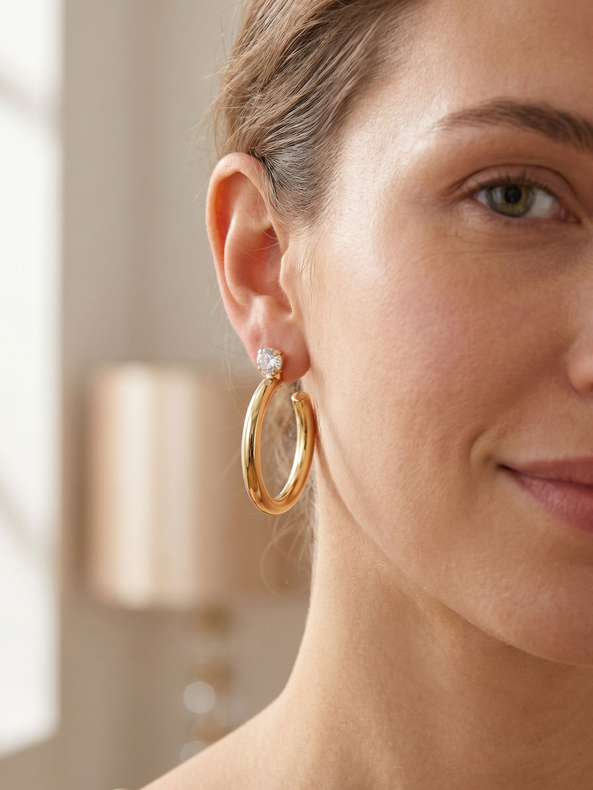 Keeley Studded Hoop Earrings- Crystal