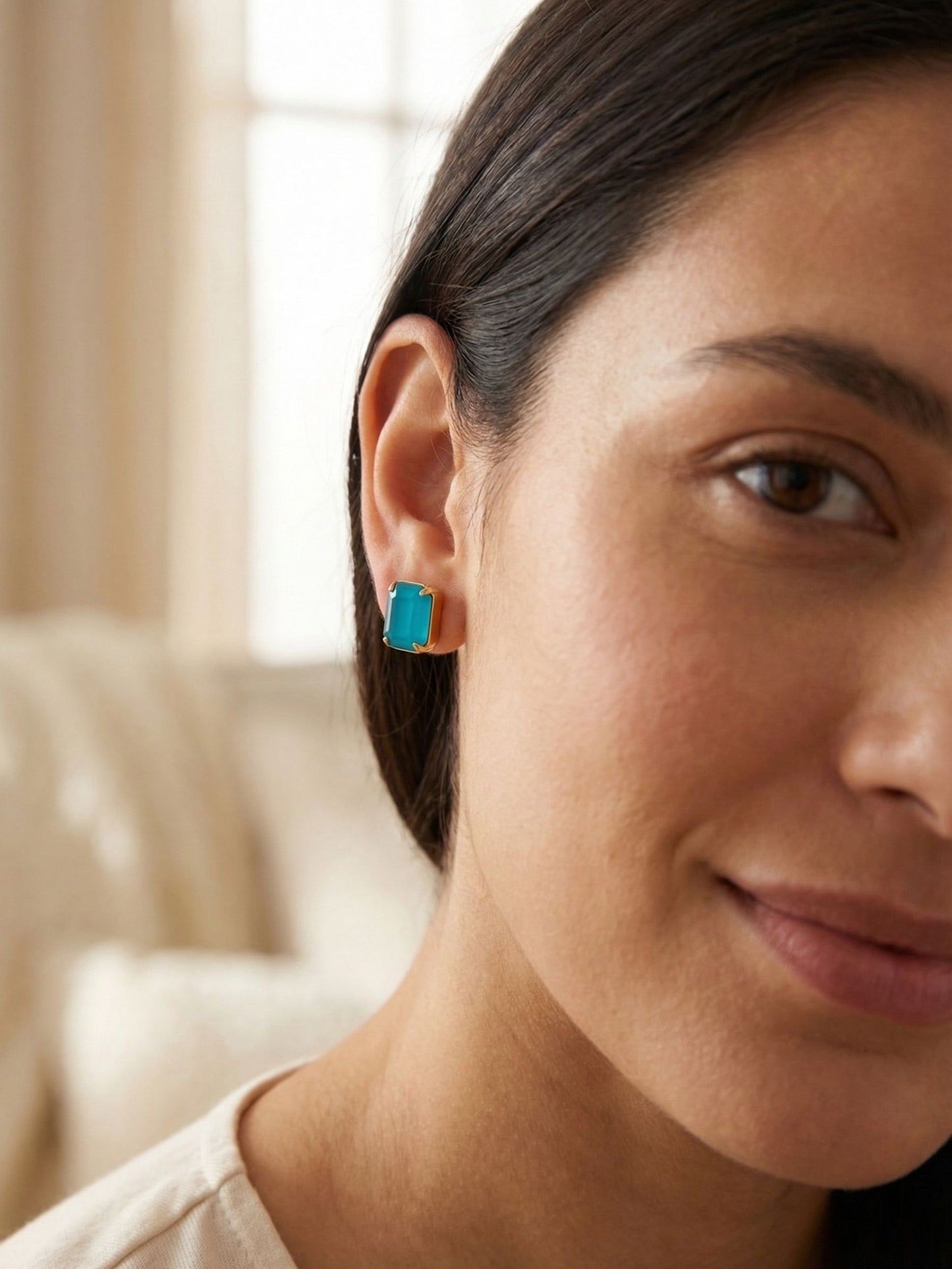 Octavia Stud Earrings-Caribbean Blue Opal