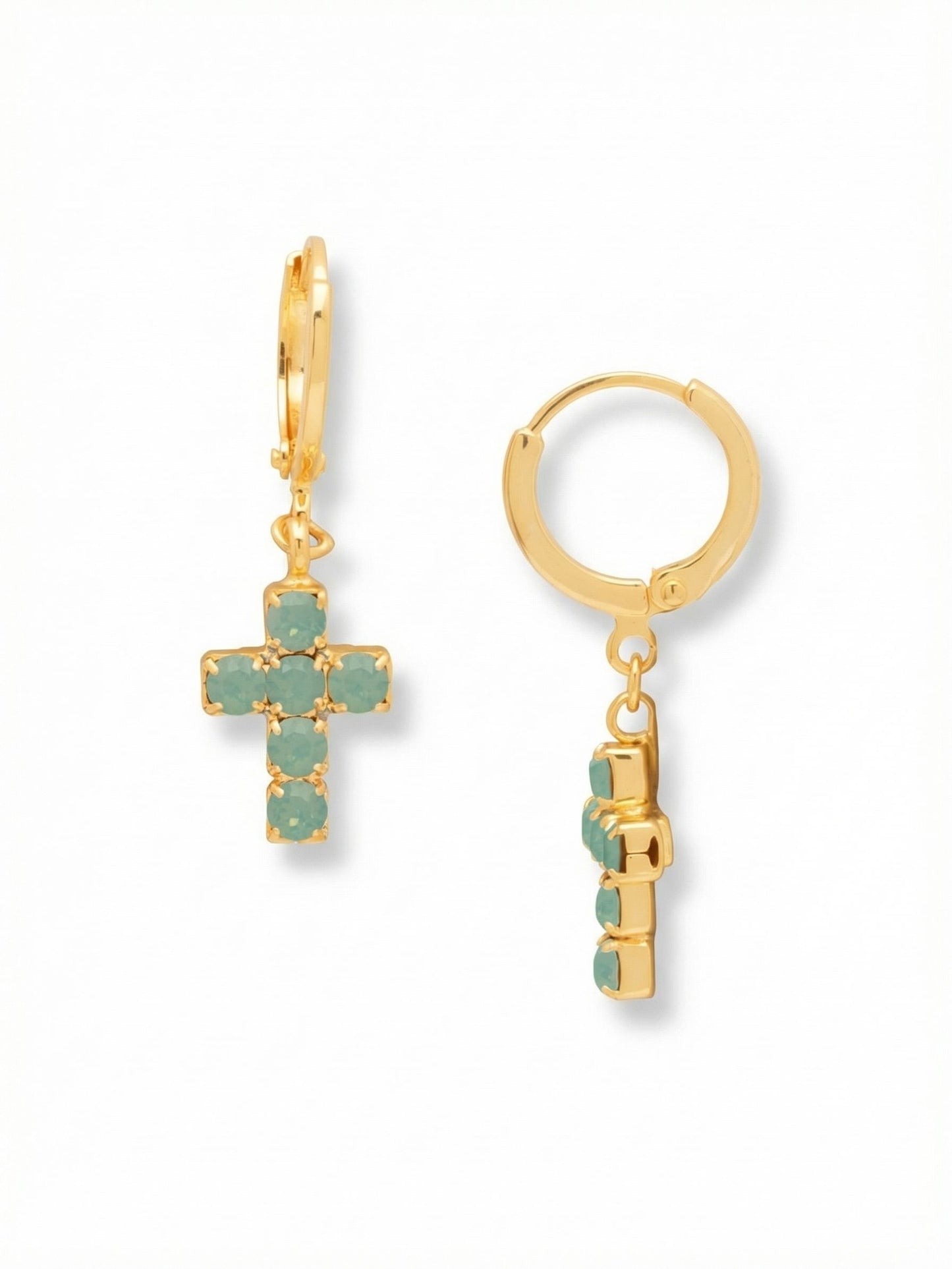 Carley Cross Huggie Earrings- Pacific Opal