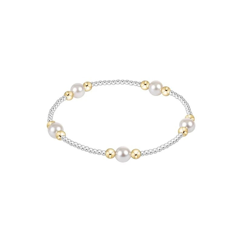 Classic Pearl & Mixed Metal Purpose Pattern 6mm Bead Bracelet