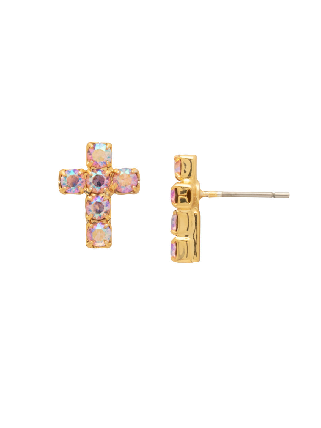 Carly Cross Stud Earrings - Light Rose AB