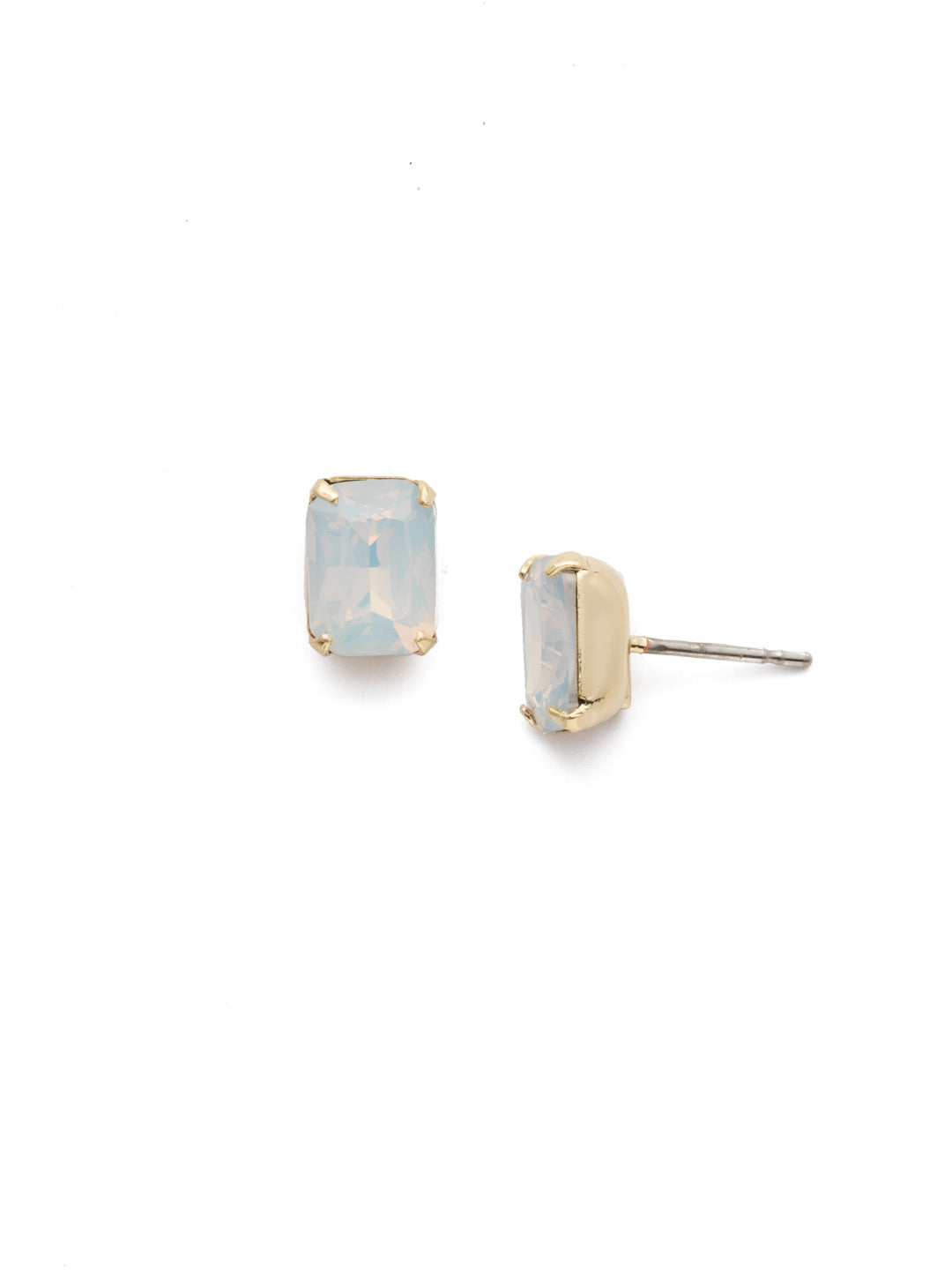 Mini Emerald Cut Earrings-White Opal