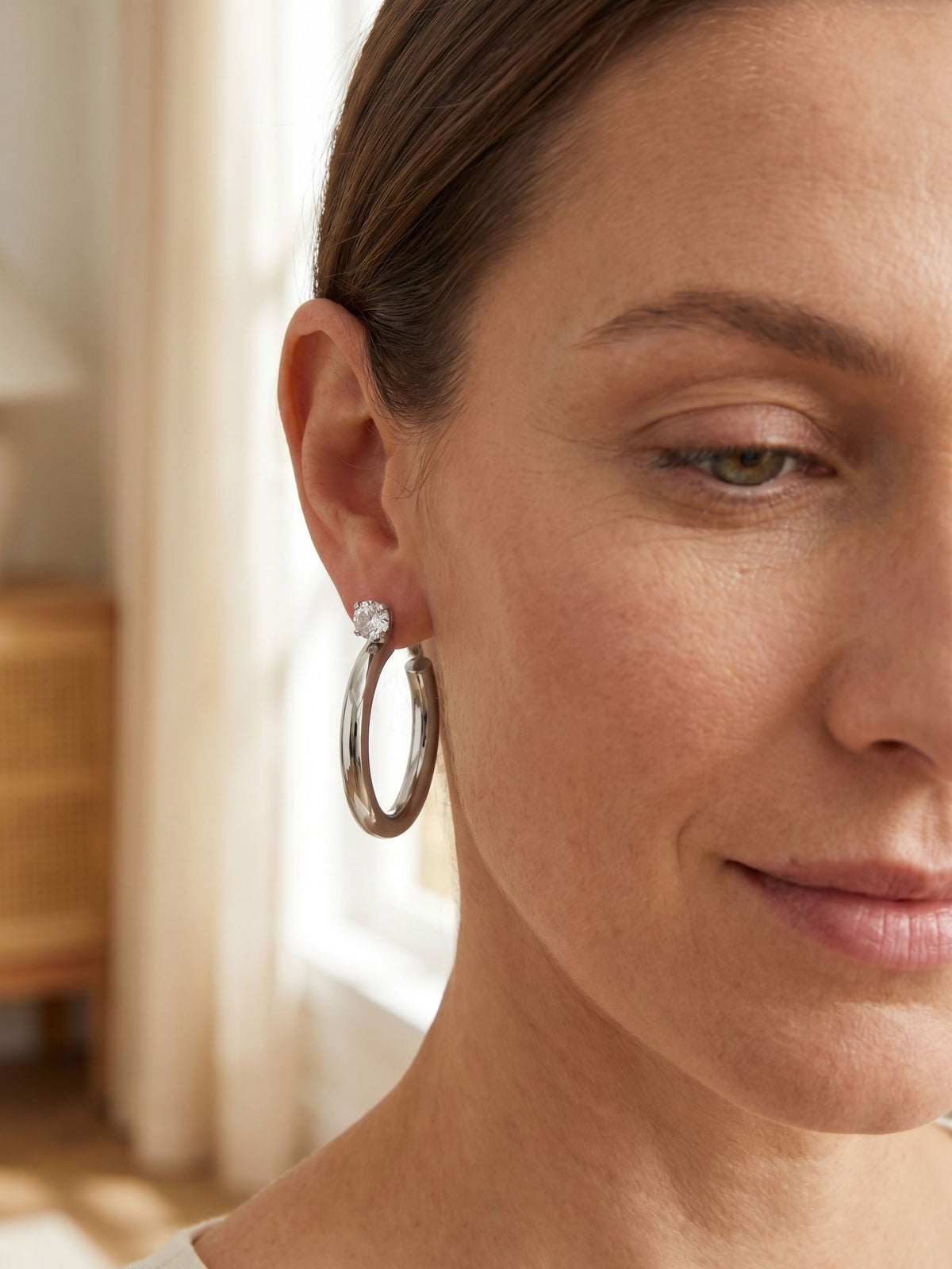 Keeley Studded Hoop Earrings- Crystal