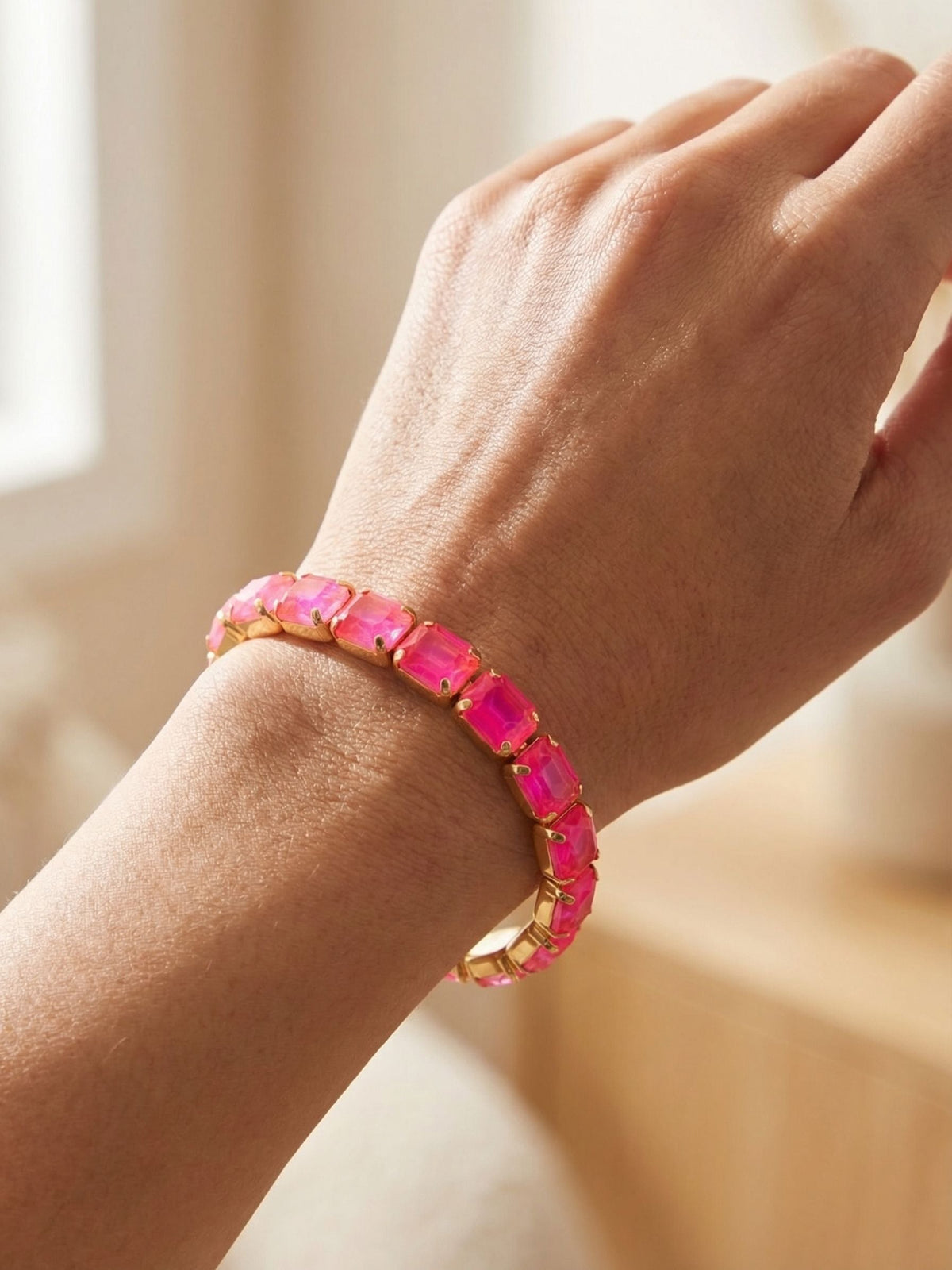 7 inch Easton Emerald Cut Stretch Bracelet - Electric Pink