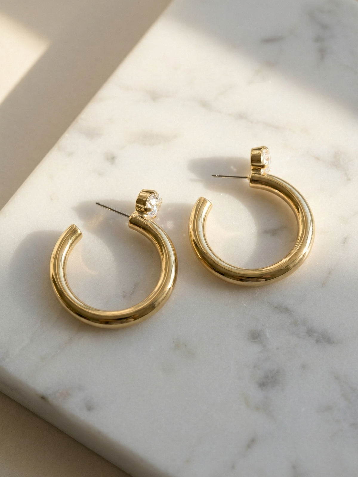 Keeley Studded Hoop Earrings- Crystal