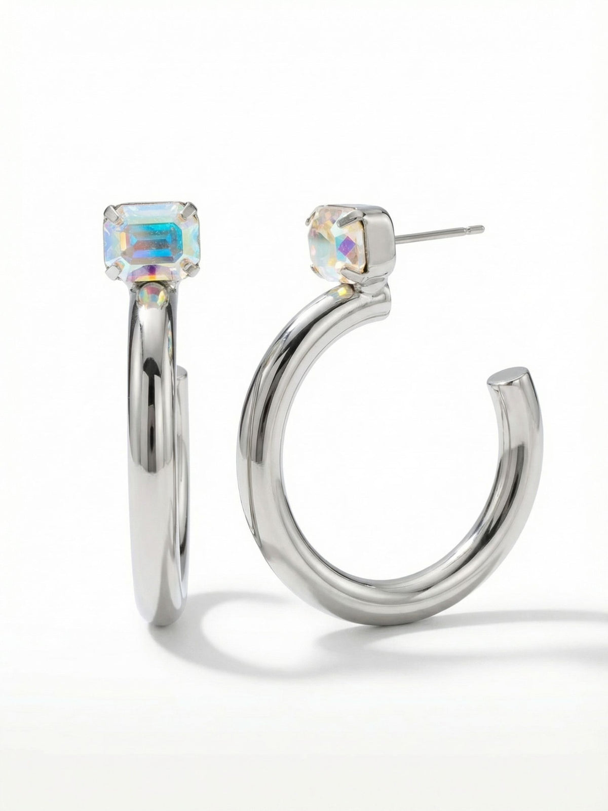 Keeley Emerald Cut Hoop Earrings - Crystal AB
