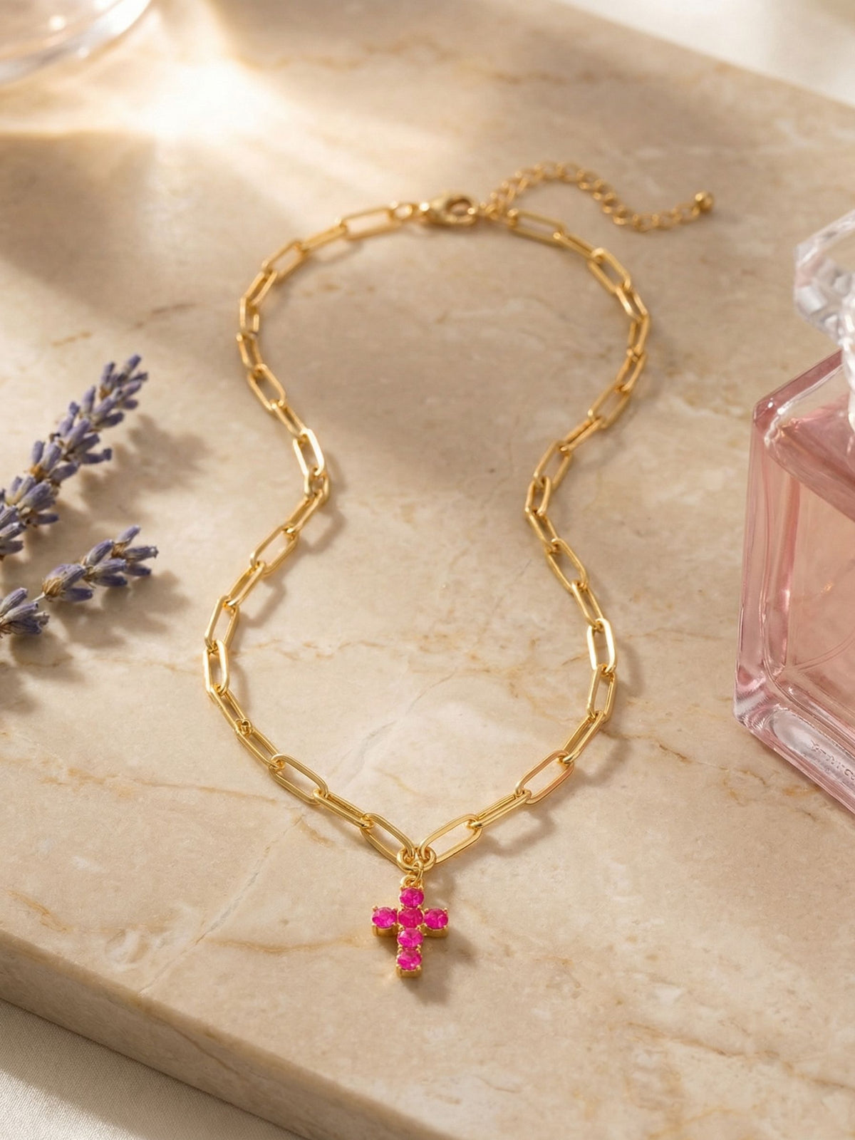 Carly Cross Pendant Necklace - Electric Pink