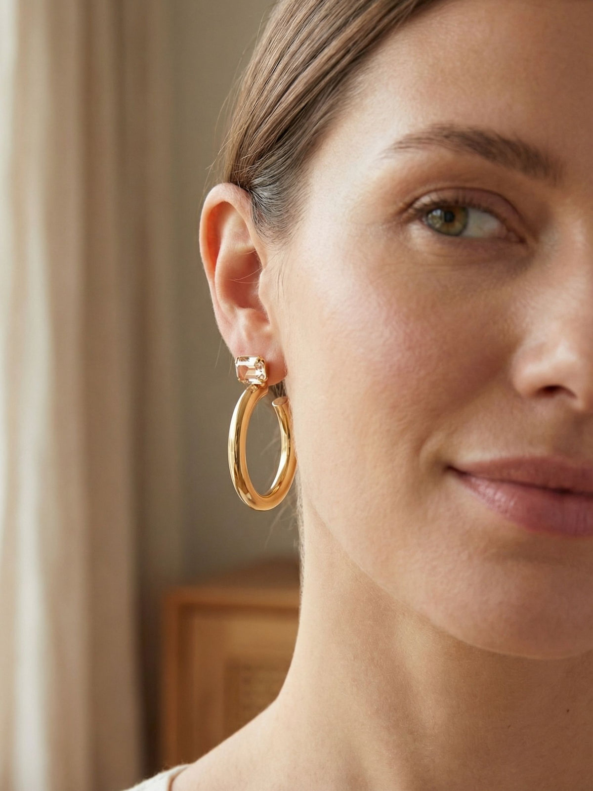 Keeley Emerald Cut Hoop Earrings - Crystal