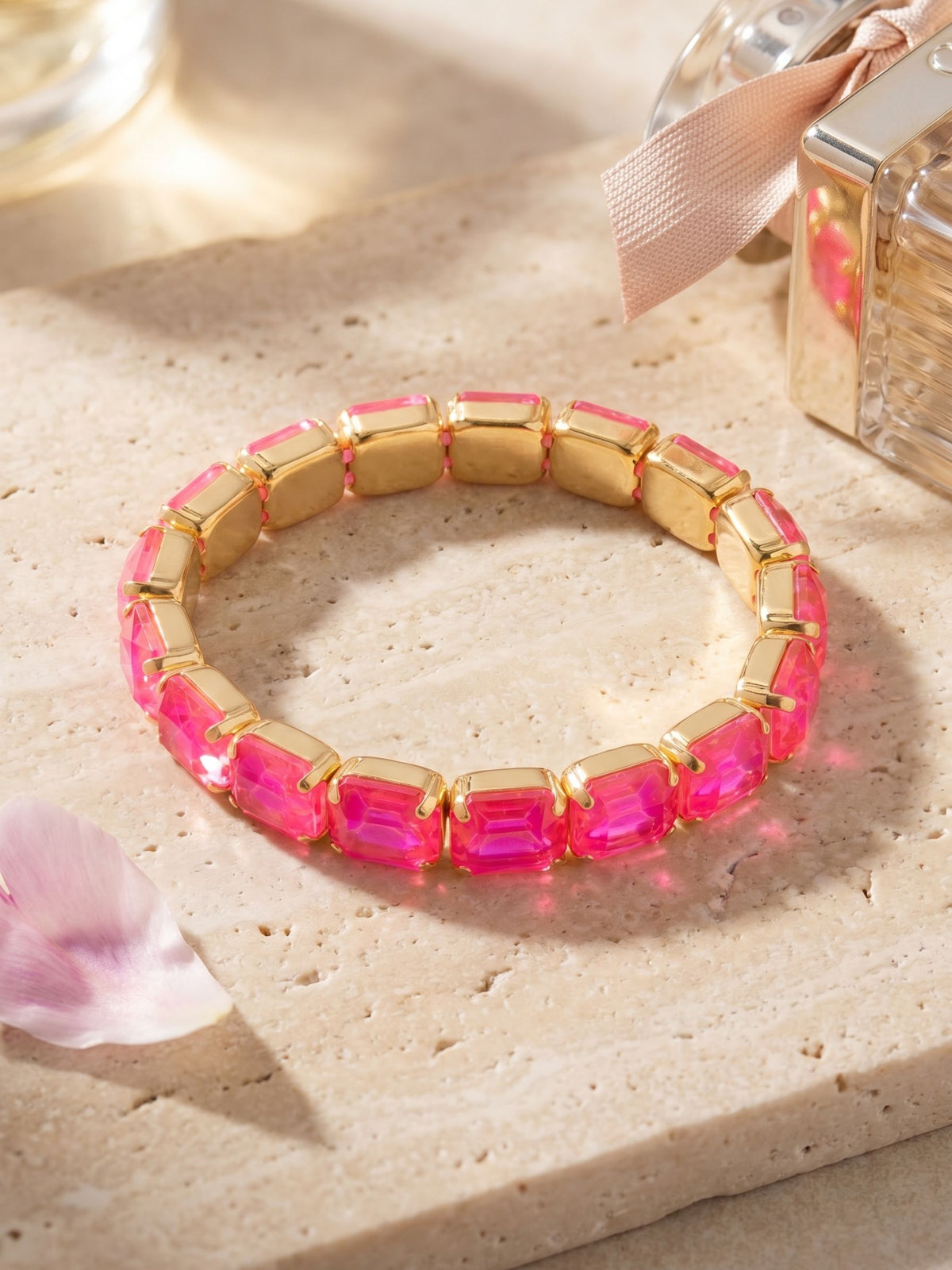 7 inch Easton Emerald Cut Stretch Bracelet - Electric Pink