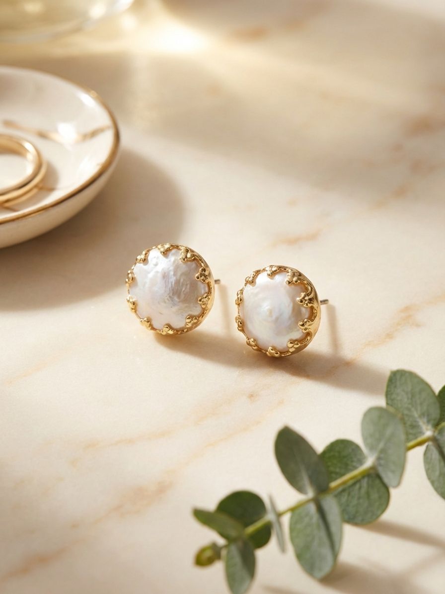 Isabella Stud Earrings - Polished Pearl