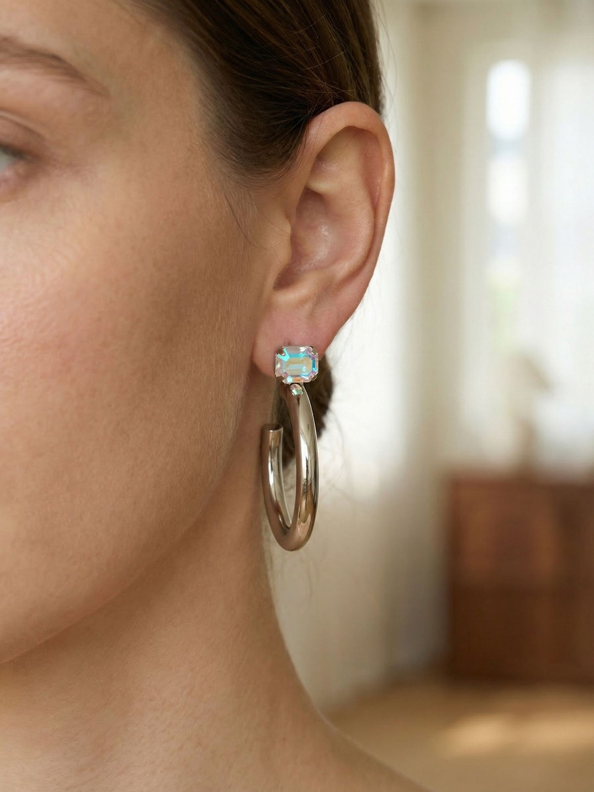 Keeley Emerald Cut Hoop Earrings - Crystal AB