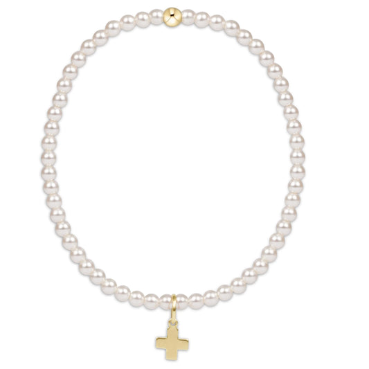 Pearl 3mm Gold-3mm Classic Pearl bracelet Signature Cross Gold Charm