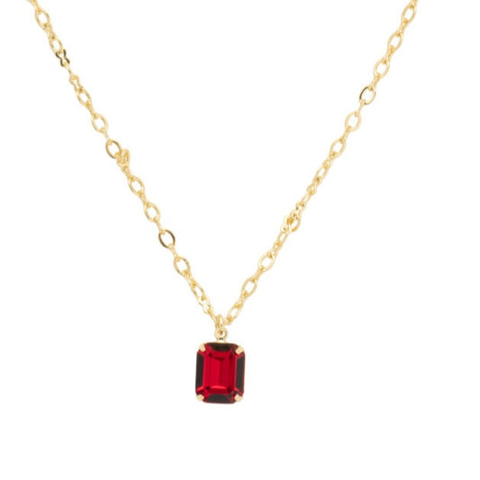 Red Emerald Cut Pendant Necklace