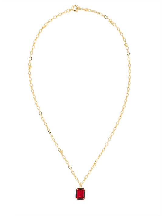 Red Emerald Cut Pendant Necklace