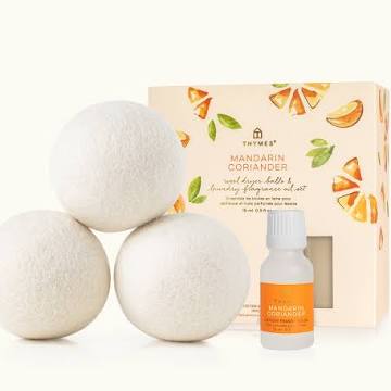 Mandarin Coriander Wool Dryer Balls and Laundry Fragrance Oil Set