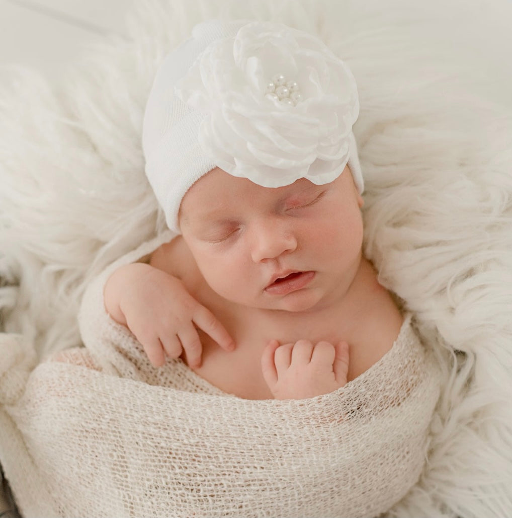 Ilybean Newborn White Silk Flower Hat