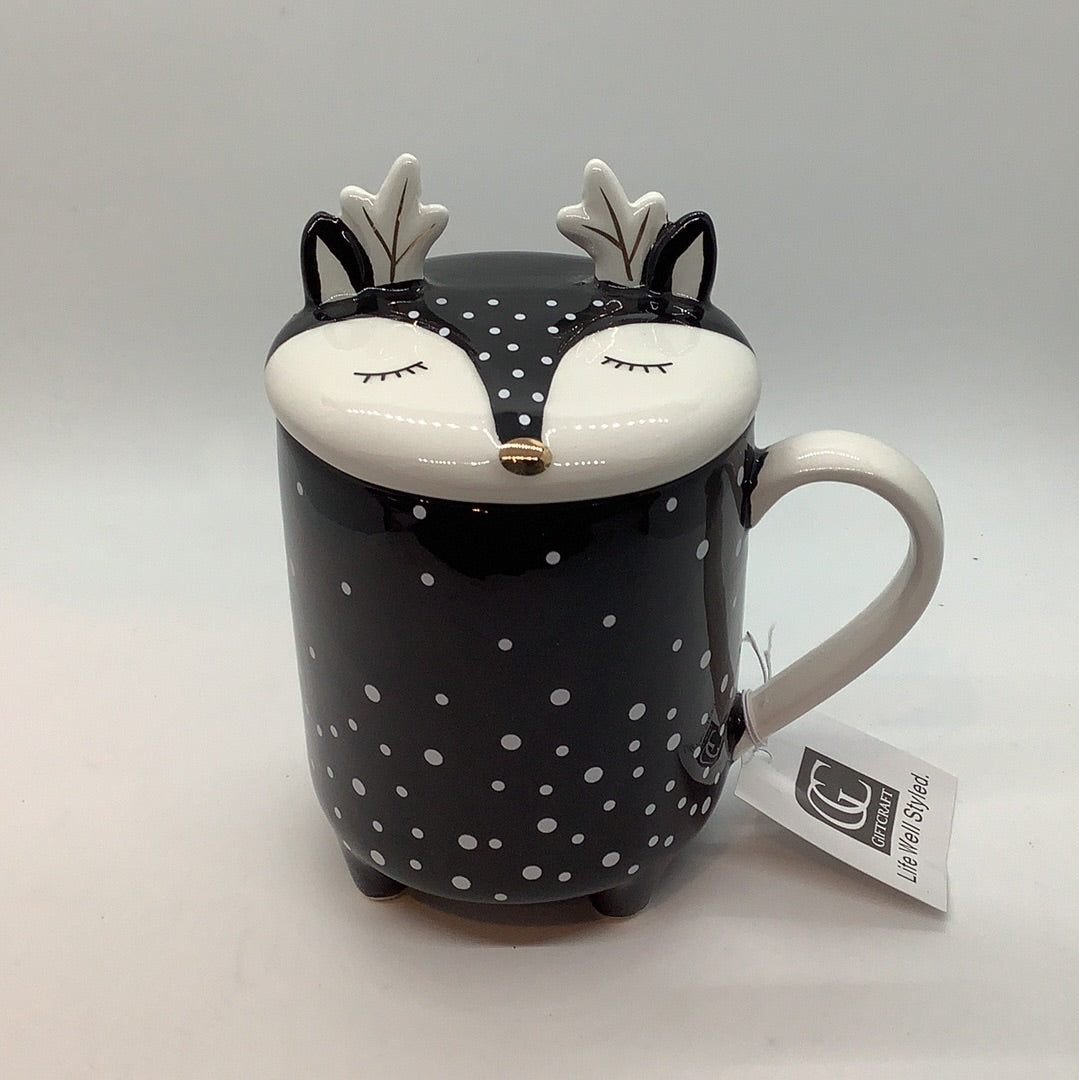 Reindeer Ceramic Mug w/Lid